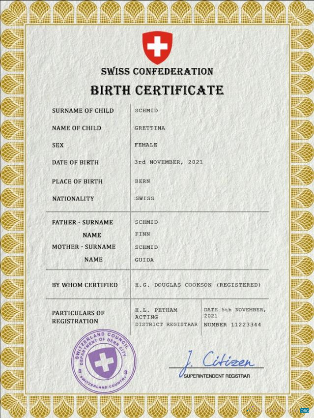 Download Switzerland vital record birth certificate PSD template Photoshop template